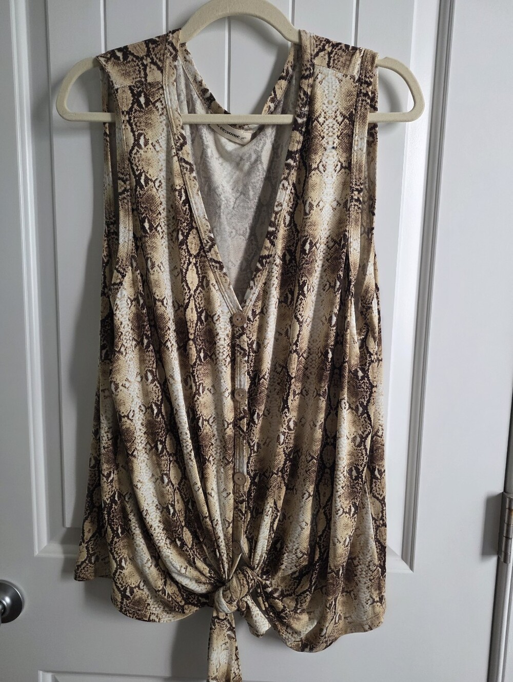 eesome Brown Snake-Print Tie Front Tank Top Plus Size 1X